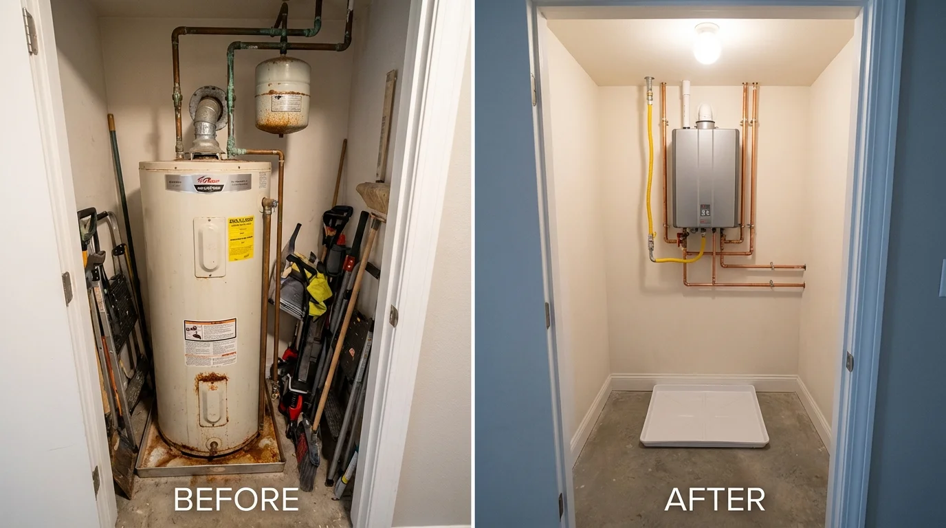 Tank water heater versus wall-mounted tankless unit comparison for Holliston, MA homeowners